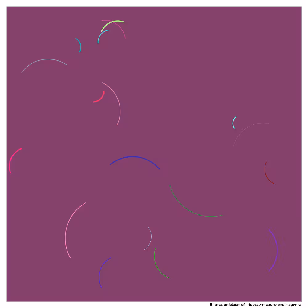 21 arcs on bloom of iridescent azure and magenta