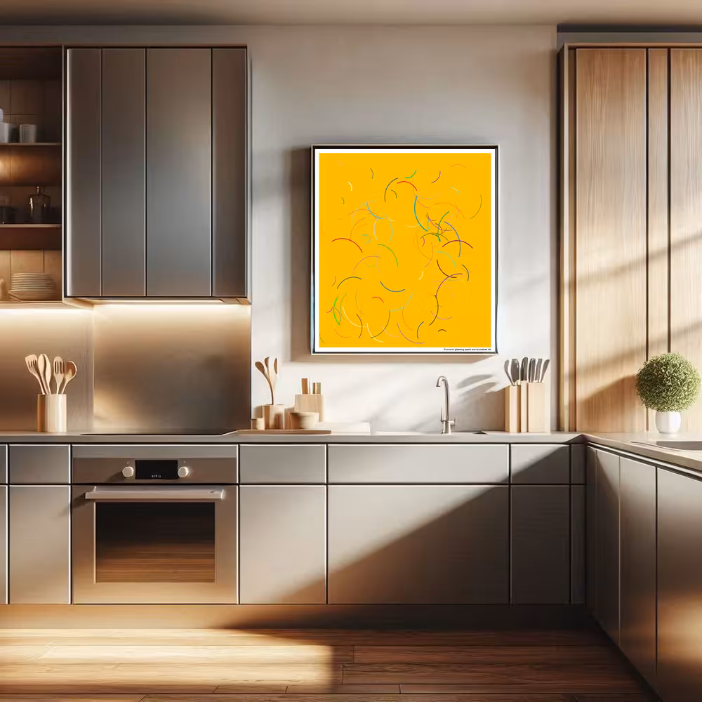 111 arcs on gleaming peach and burnished ink in room setting