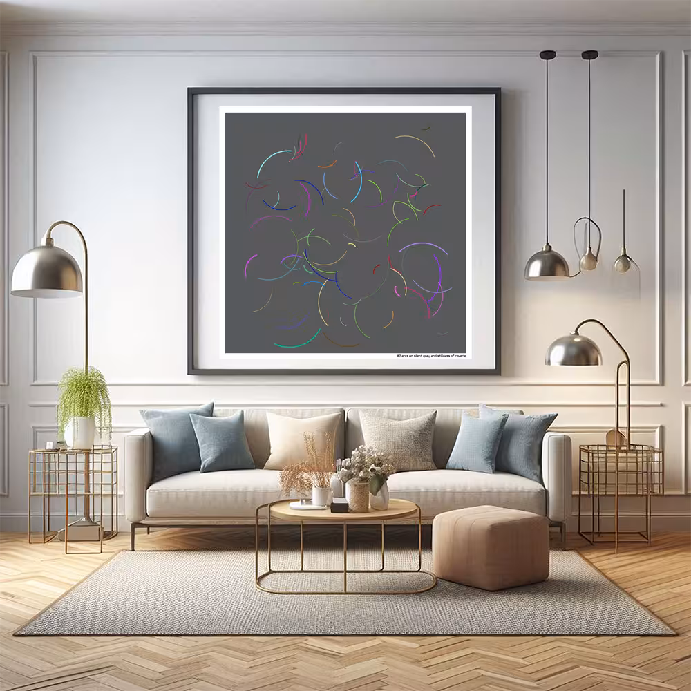 87 arcs on silent gray and stillness of reverie in room setting