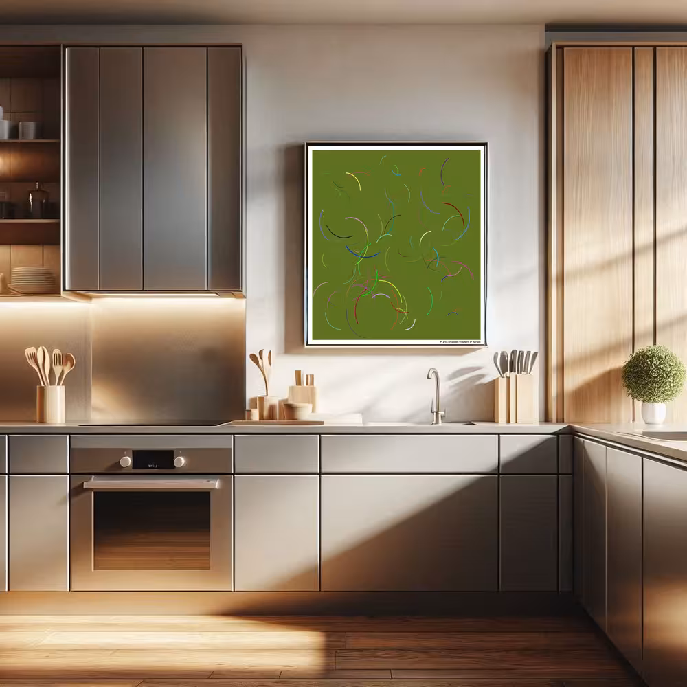 94 arcs on golden fragment of maroon in room setting