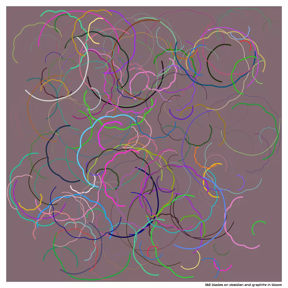 182 blades on obsidian and graphite in bloom