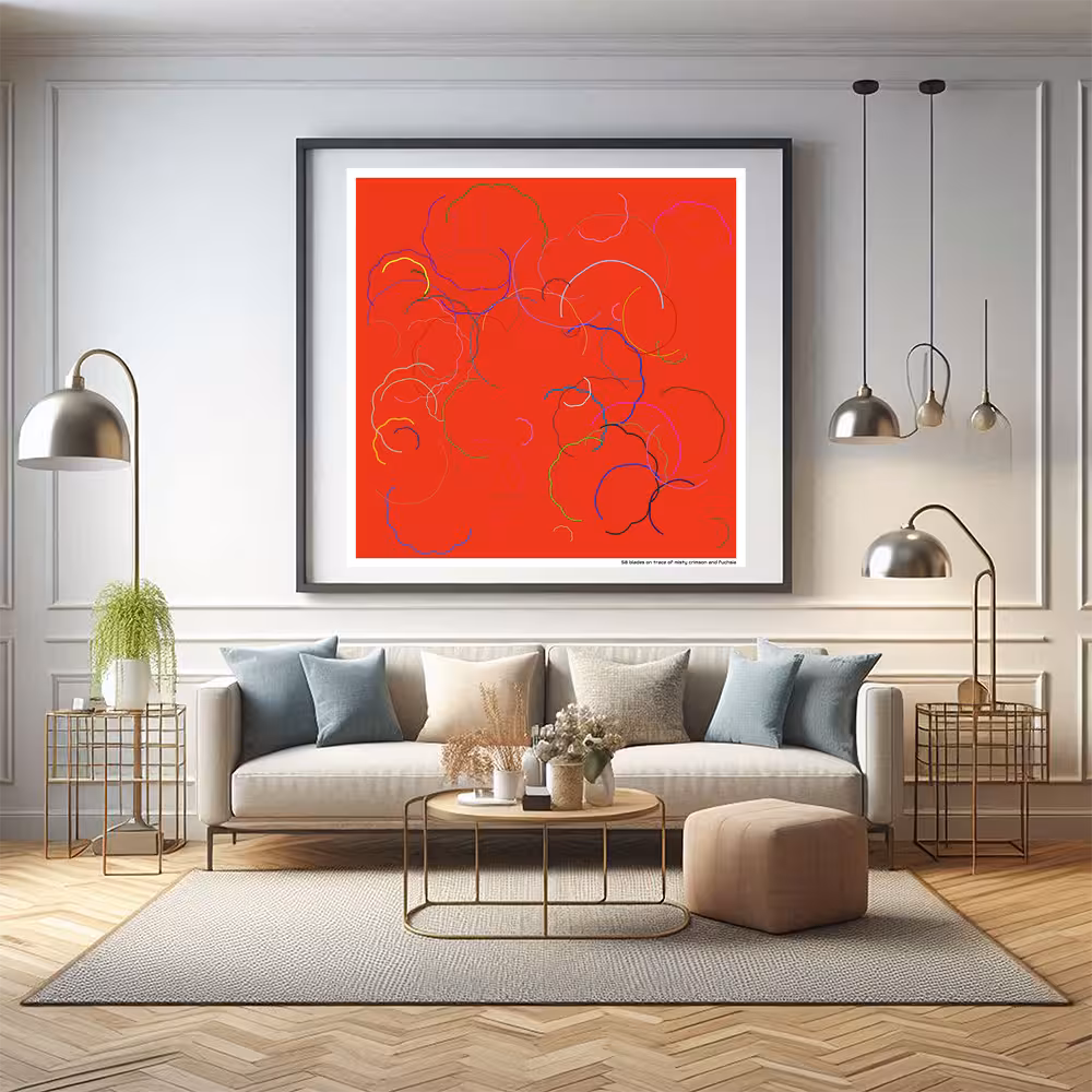 58 blades on trace of misty crimson and fuchsia in room setting