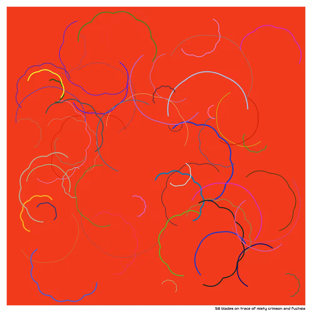 58 blades on trace of misty crimson and fuchsia