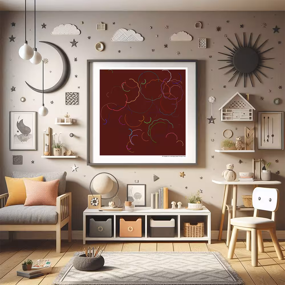 54 blades on a emerging haze through field in room setting