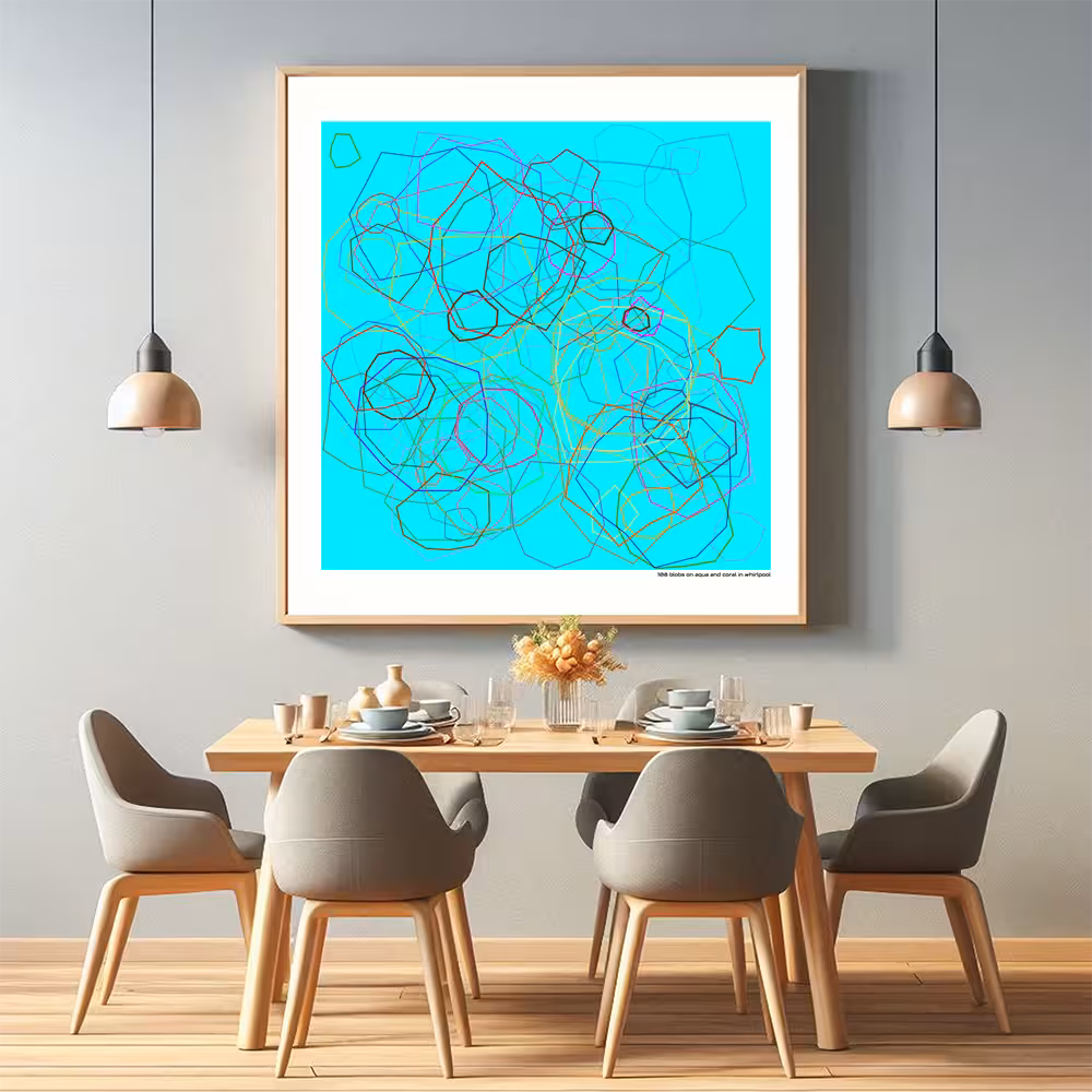 108 blobs on aqua and coral in whirlpool in room setting