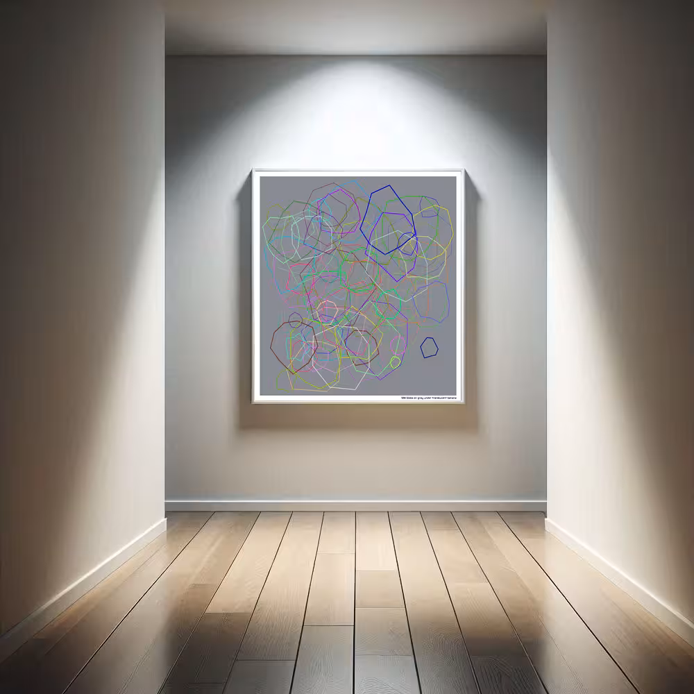 108 blobs on gray under translucent banana in room setting