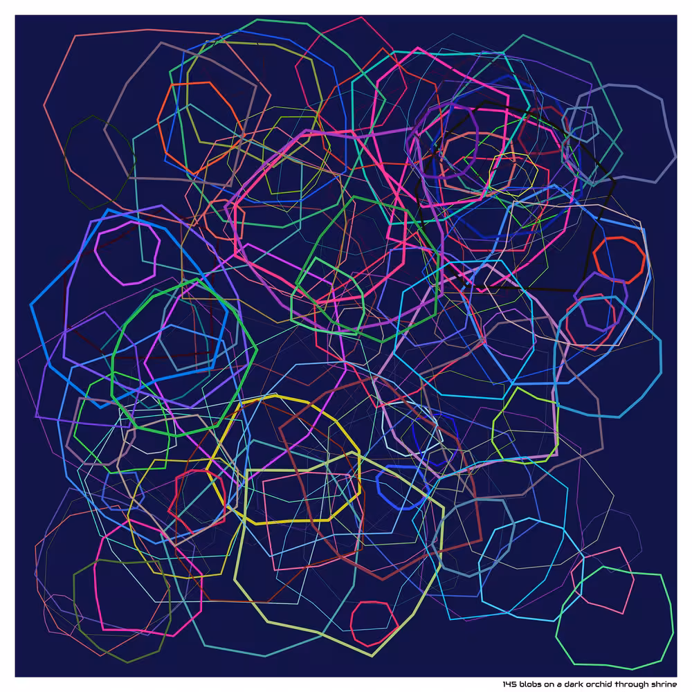 145 blobs on a dark orchid through shrine