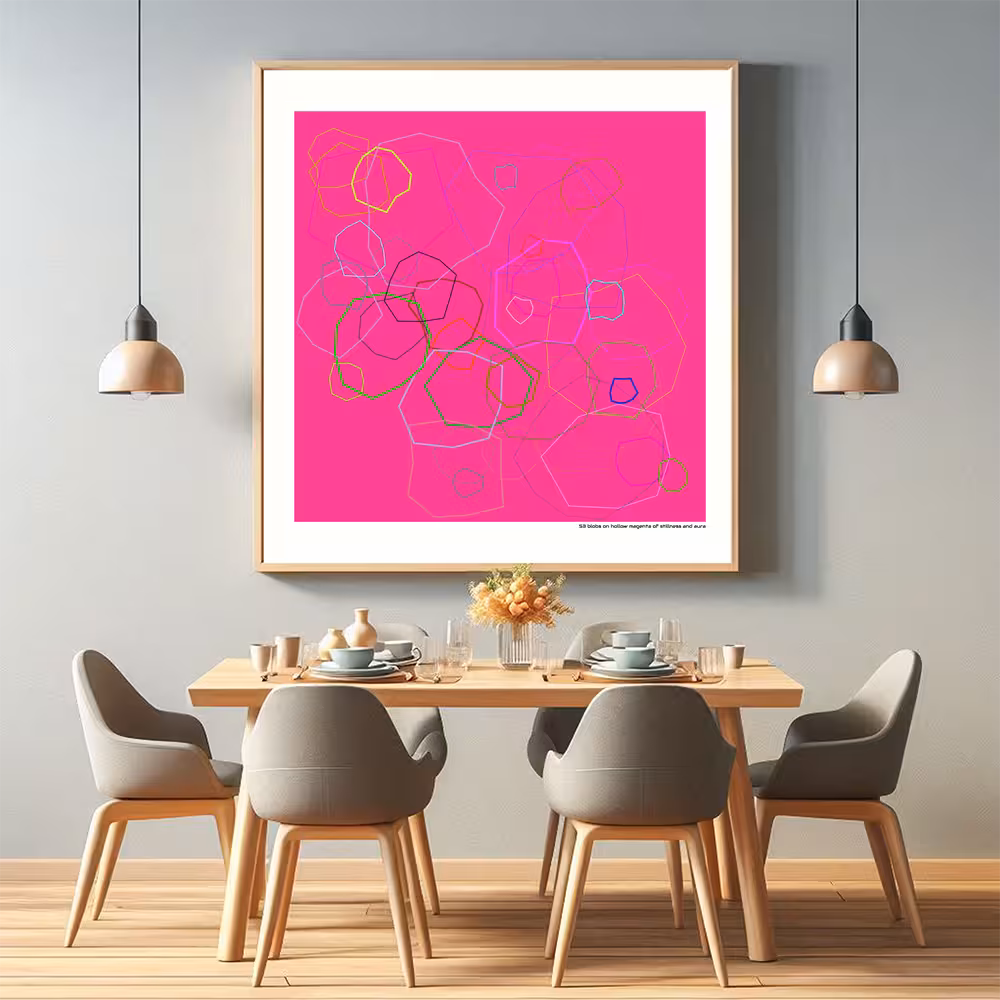 53 blobs on hollow magenta of stillness and aura in room setting