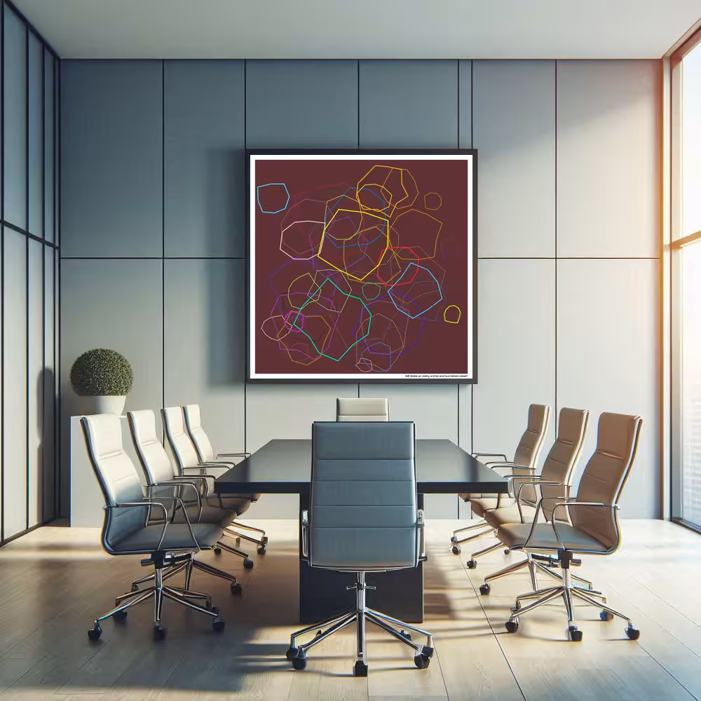 50 blobs on misty orchid and burnished cobalt in room setting