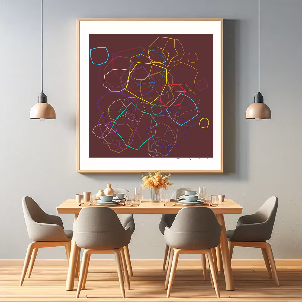 50 blobs on misty orchid and burnished cobalt in room setting