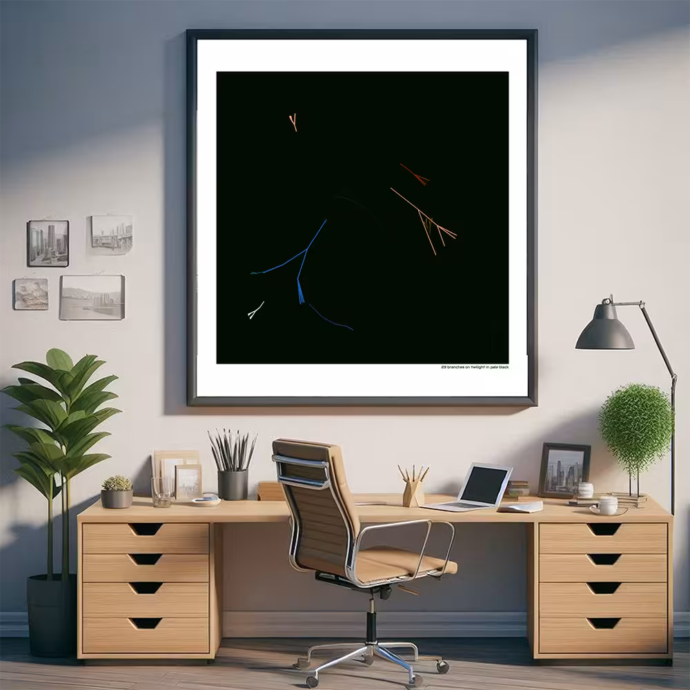 23 branches on twilight in pale black in room setting