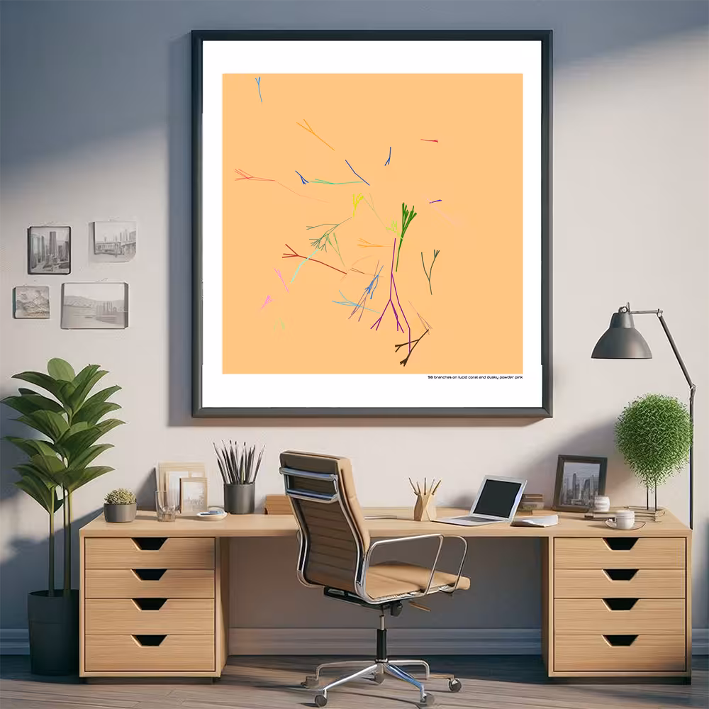 98 branches on lucid coral and dusky powder pink in room setting
