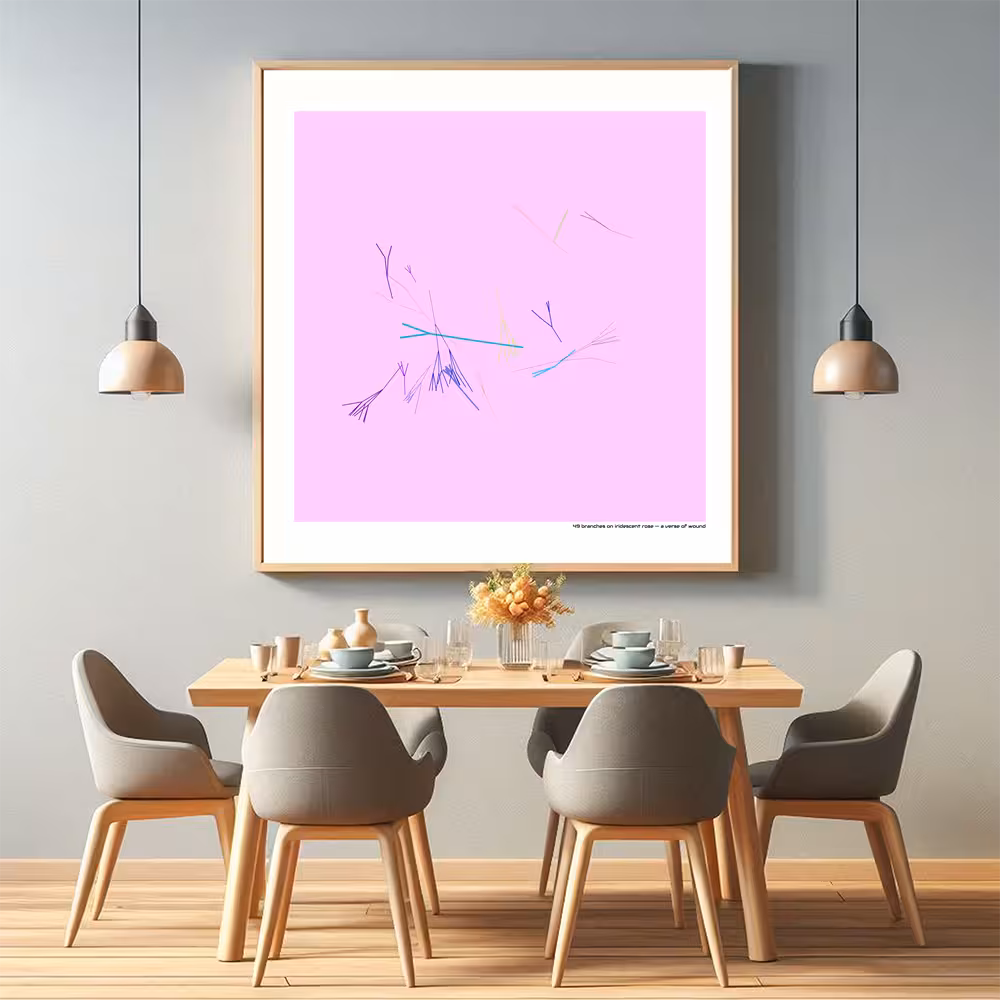 49 branches on iridescent rose — a verse of wound in room setting