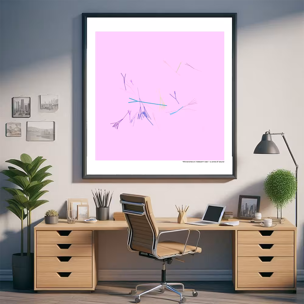 49 branches on iridescent rose — a verse of wound in room setting