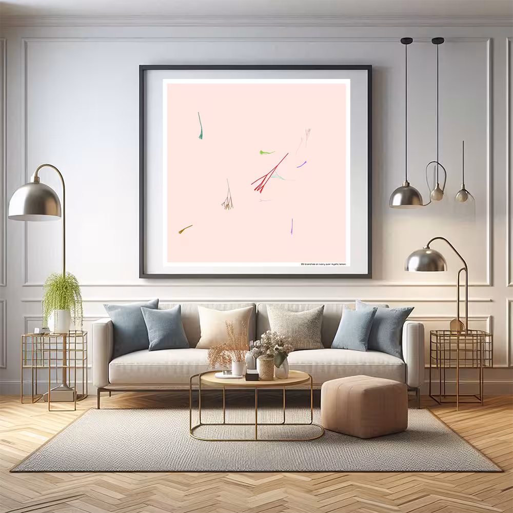 35 branches on ivory over mystic lemon in room setting