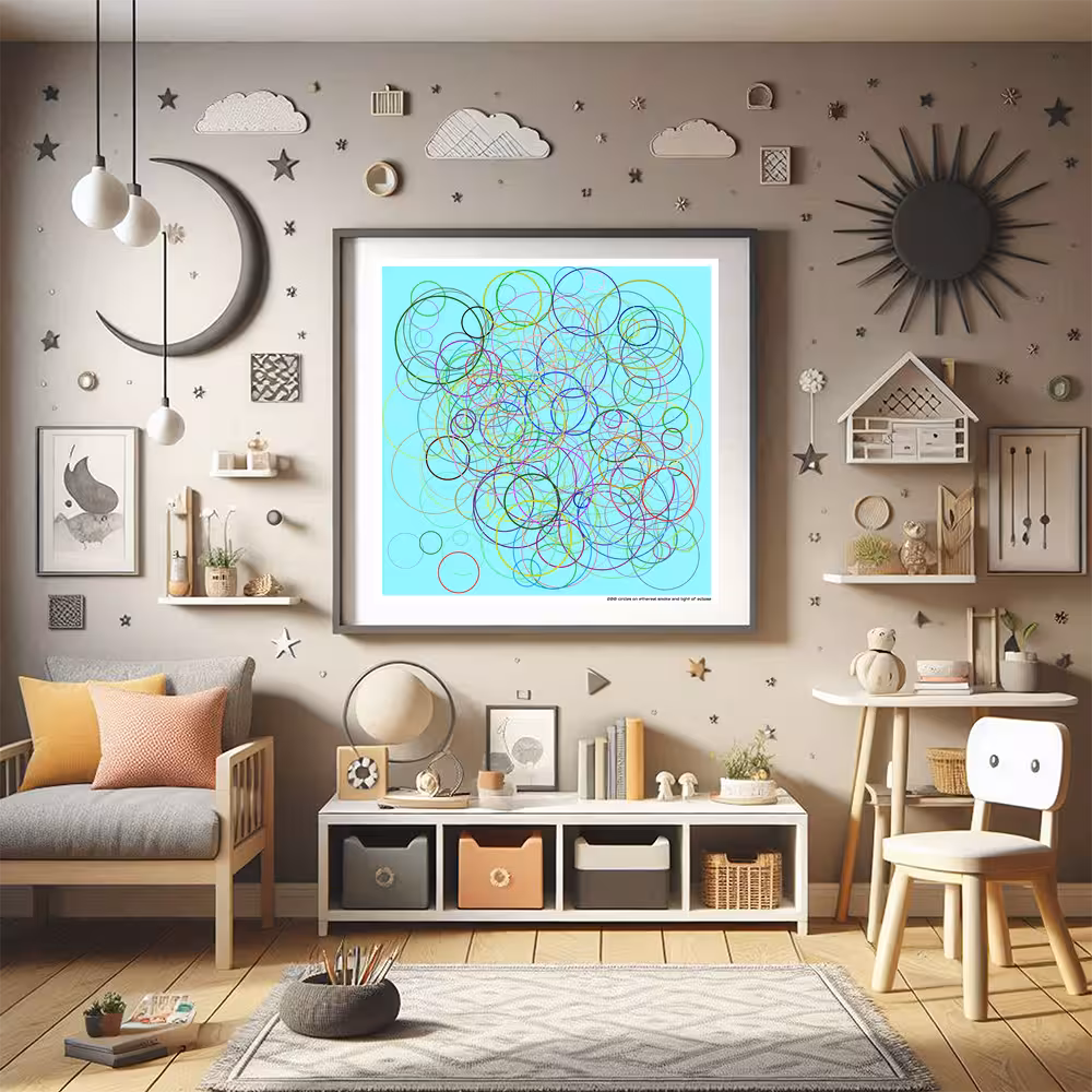 200 circles on ethereal smoke and light of eclipse in room setting