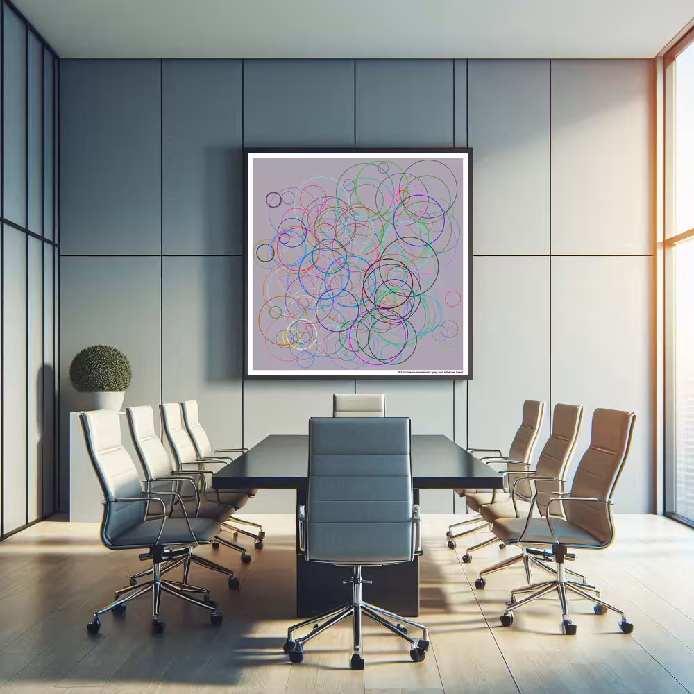 157 circles on opalescent gray and ethereal hazel in room setting