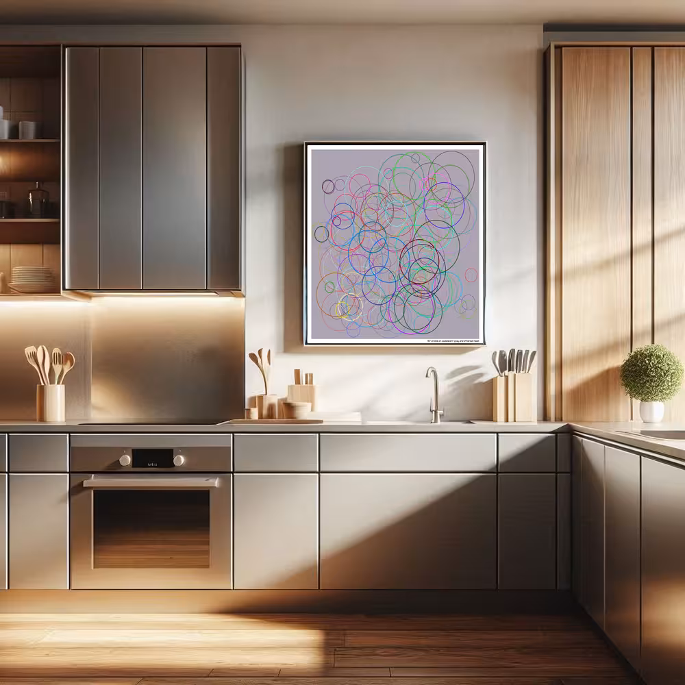 157 circles on opalescent gray and ethereal hazel in room setting