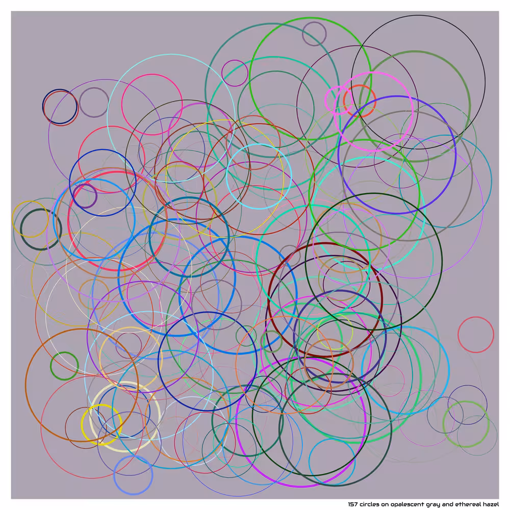 157 circles on opalescent gray and ethereal hazel