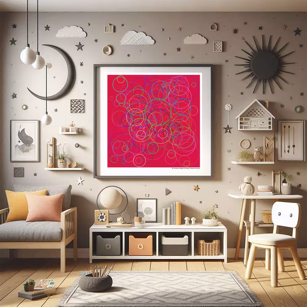 161 circles on eclipse of smoky crimson and cloud in room setting