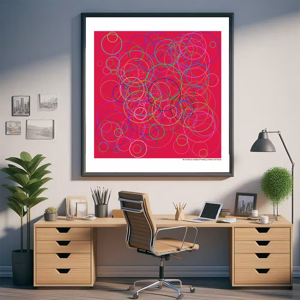 161 circles on eclipse of smoky crimson and cloud in room setting