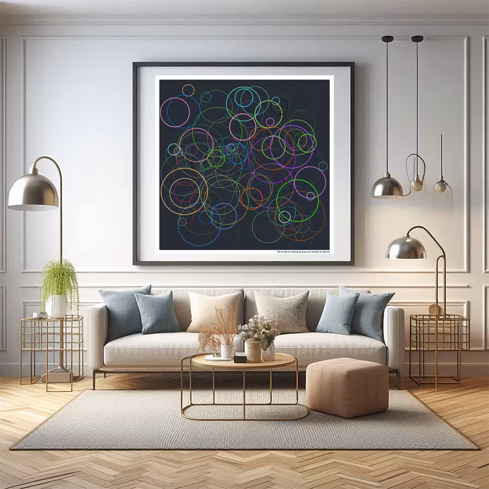 115 circles on emerging gray and eclipse of glance in room setting