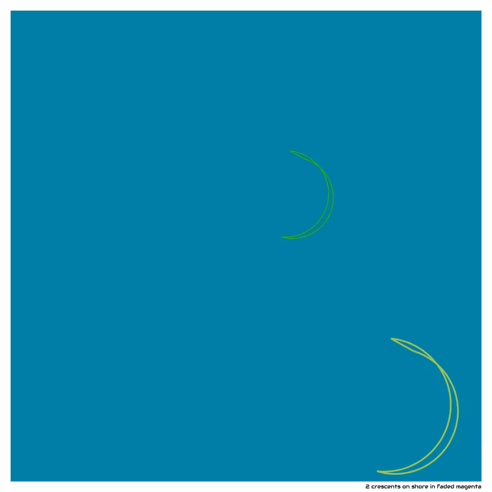 2 crescents on shore in faded magenta