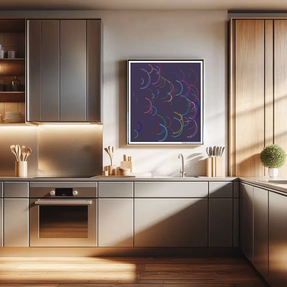 63 crescents on rose amid nocturnal sepia in room setting