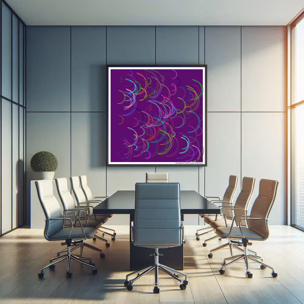 116 crescents on veiled charcoal and pale storm in room setting