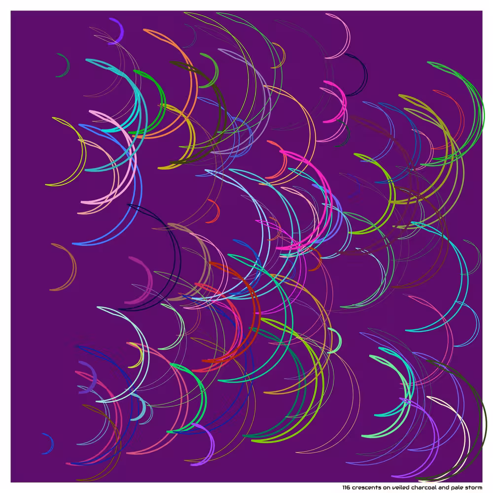 116 crescents on veiled charcoal and pale storm