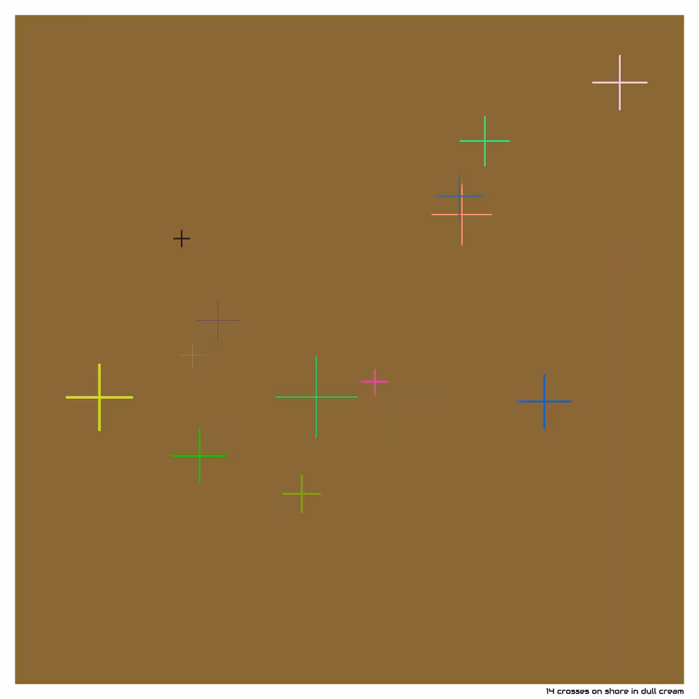 14 crosses on shore in dull cream