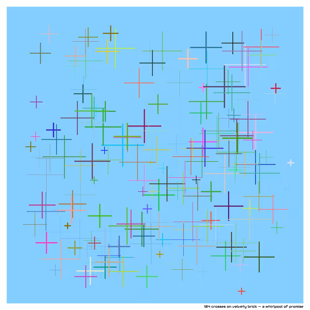 184 crosses on velvety brick — a whirlpool of promise