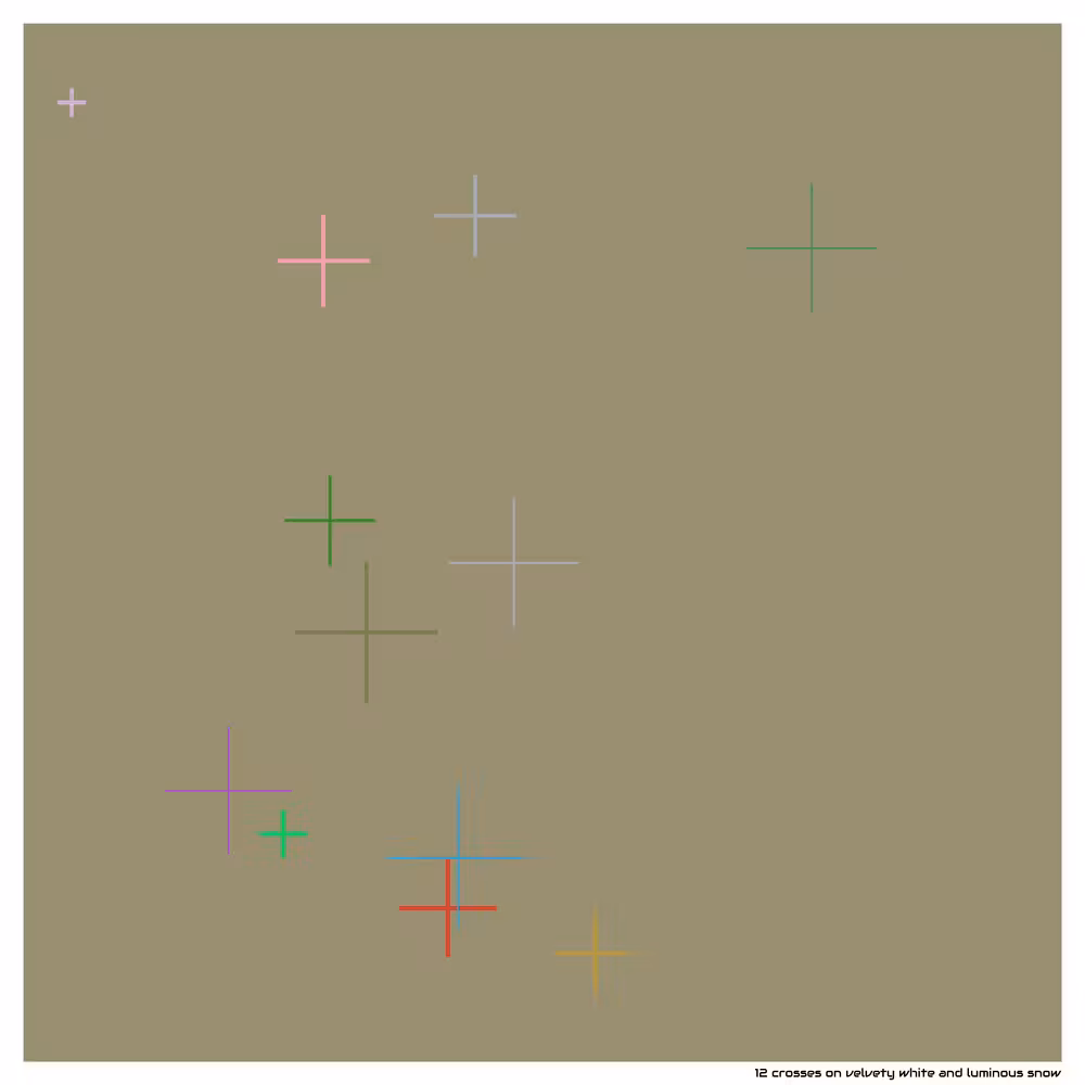 12 crosses on velvety white and luminous snow