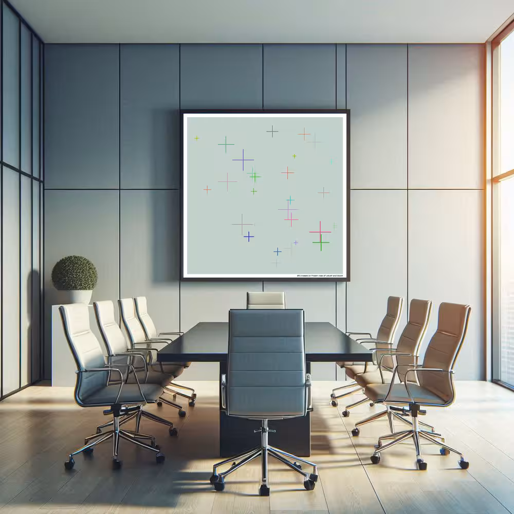 29 crosses on frozen rose of velvet and bloom in room setting