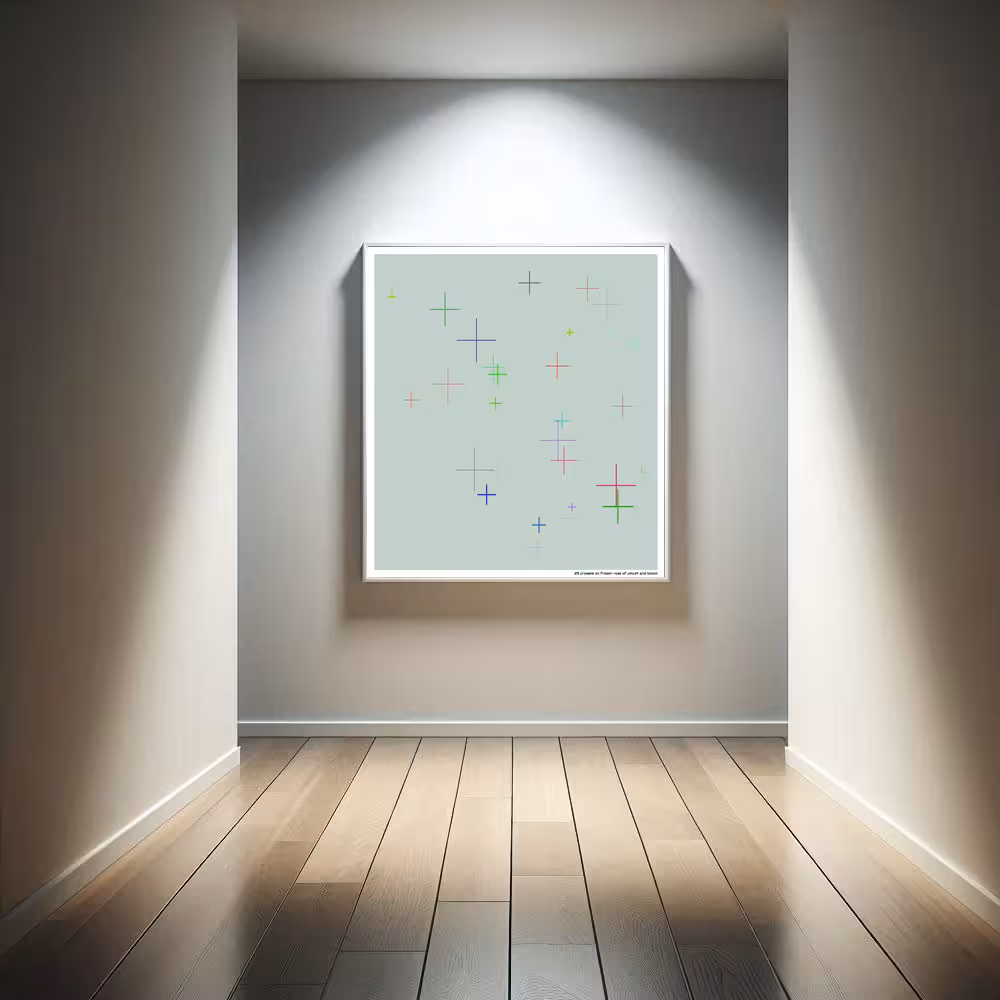 29 crosses on frozen rose of velvet and bloom in room setting