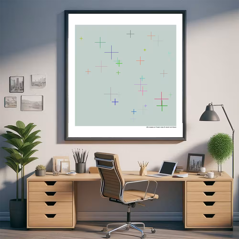 29 crosses on frozen rose of velvet and bloom in room setting