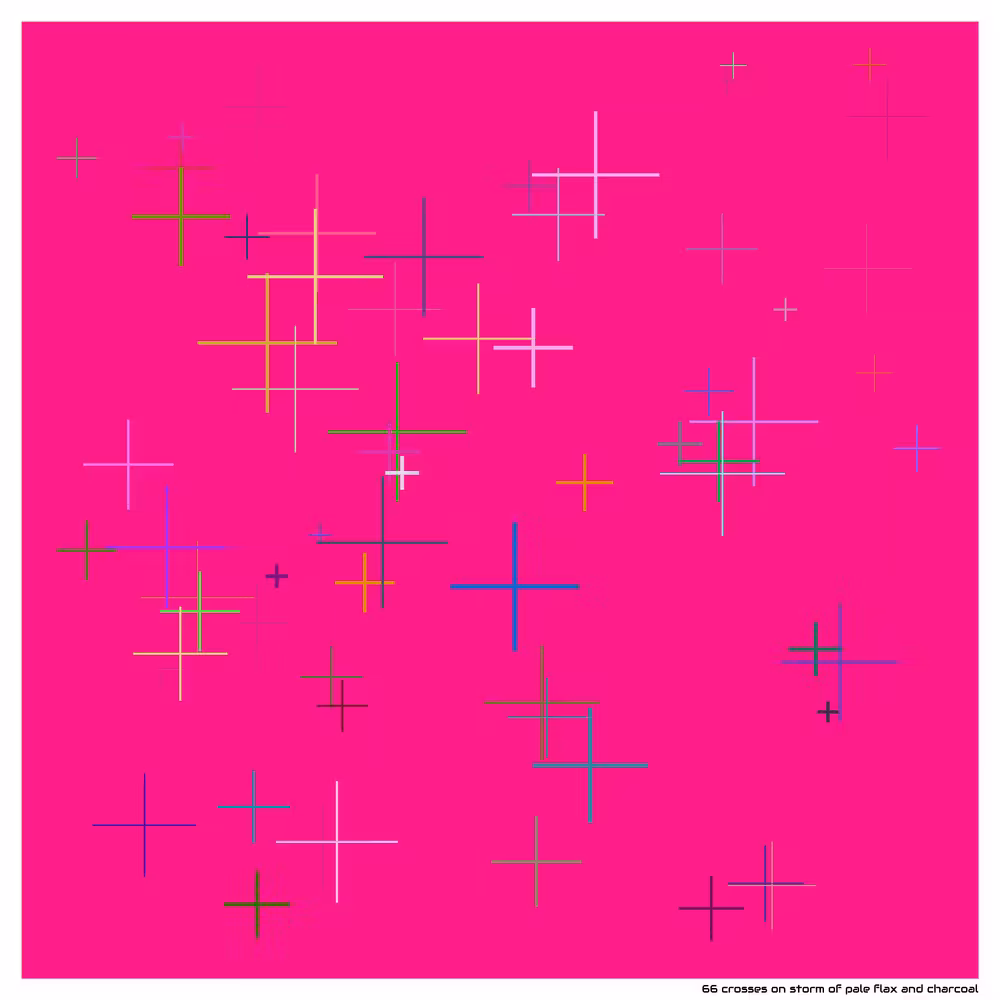 66 crosses on storm of pale flax and charcoal