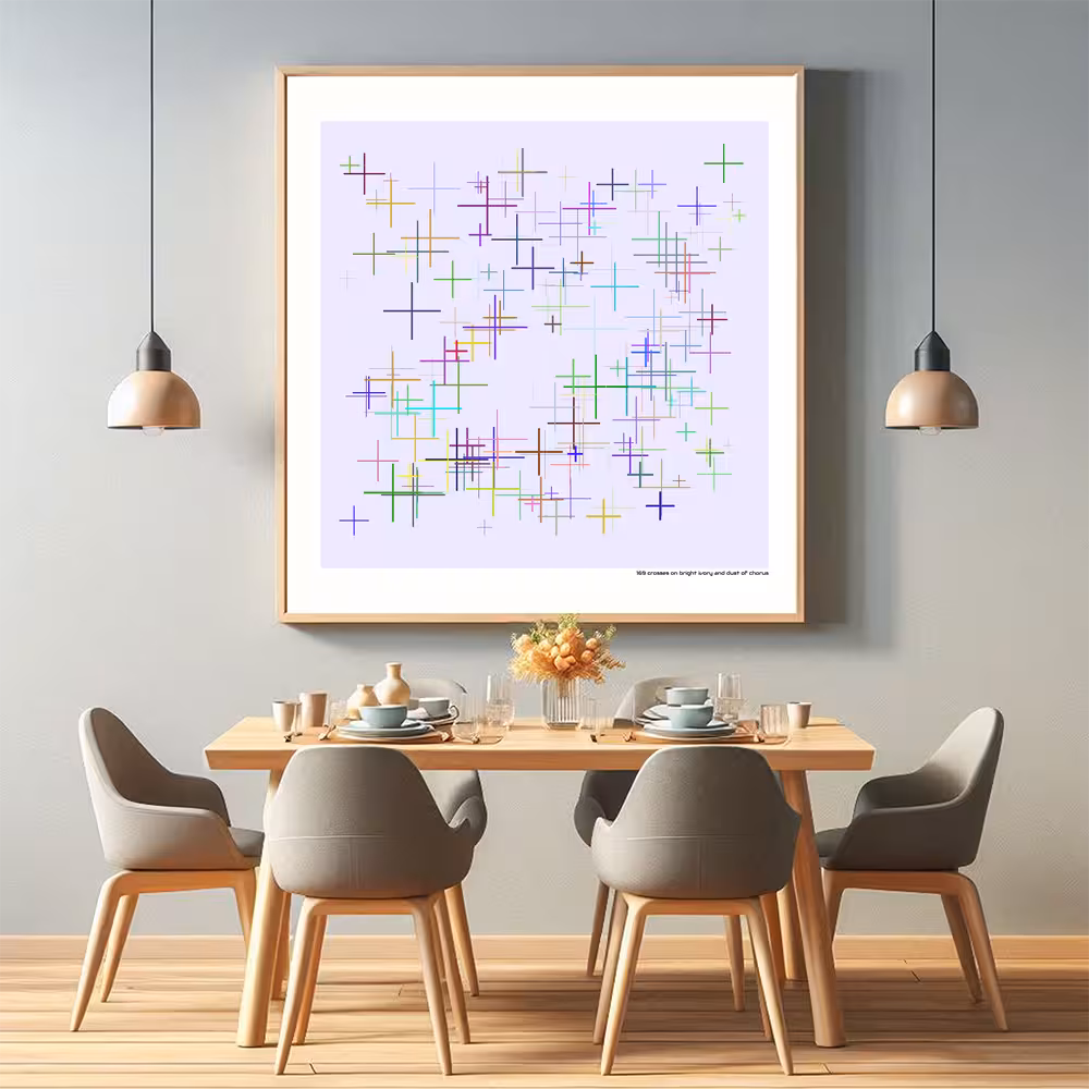 169 crosses on bright ivory and dust of chorus in room setting