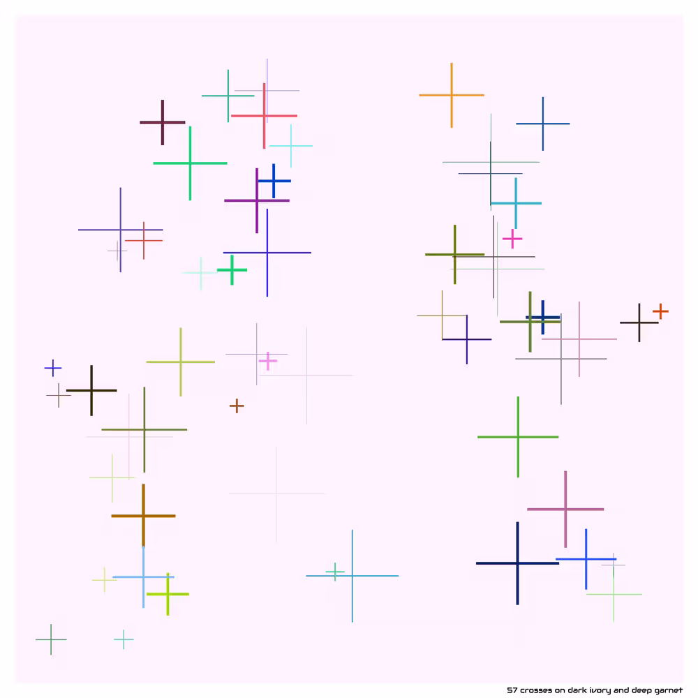 57 crosses on dark ivory and deep garnet