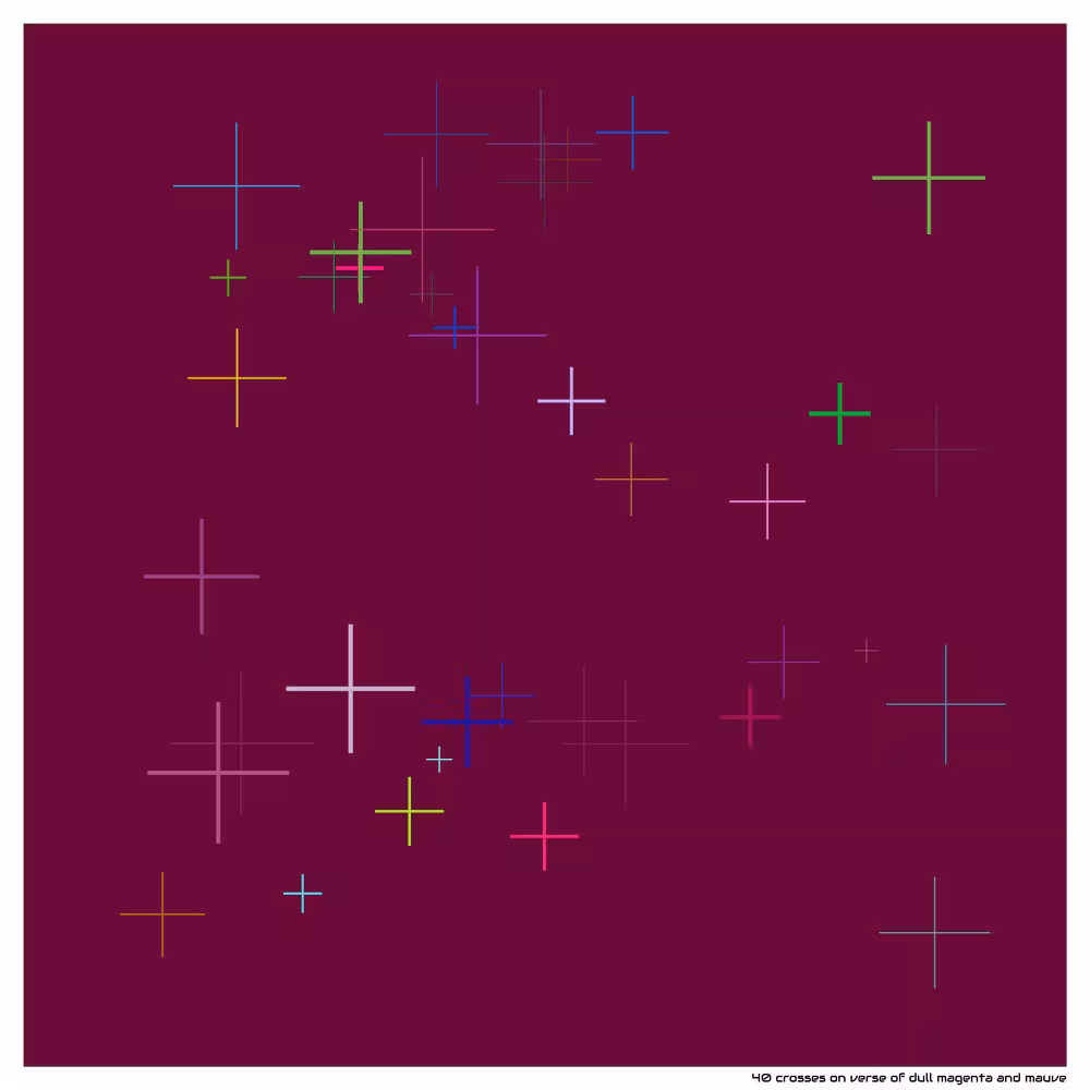 40 crosses on verse of dull magenta and mauve