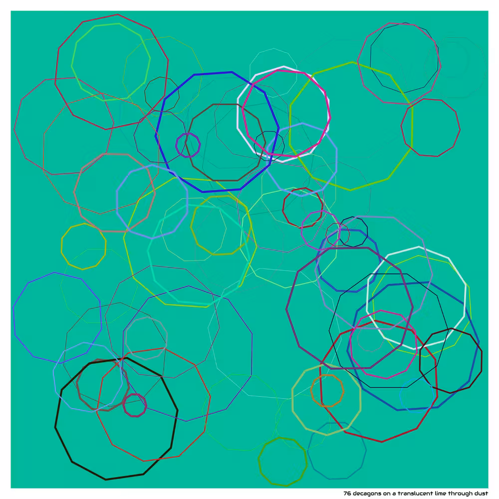 76 decagons on a translucent lime through dust