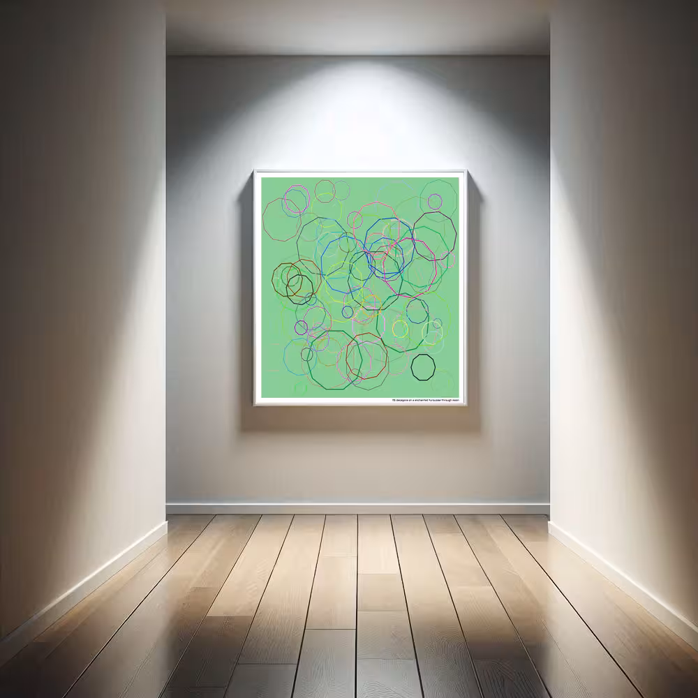 115 decagons on a enchanted turquoise through moon in room setting