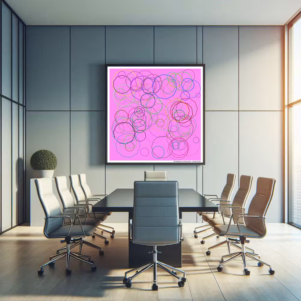 136 decagons on echoing rose — a surge of star in room setting