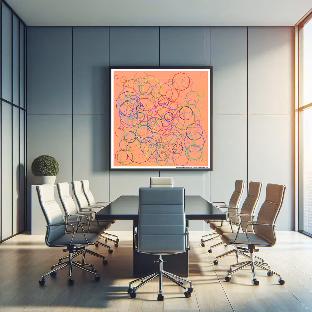 182 decagons on twilight of frosted charcoal and rust in room setting