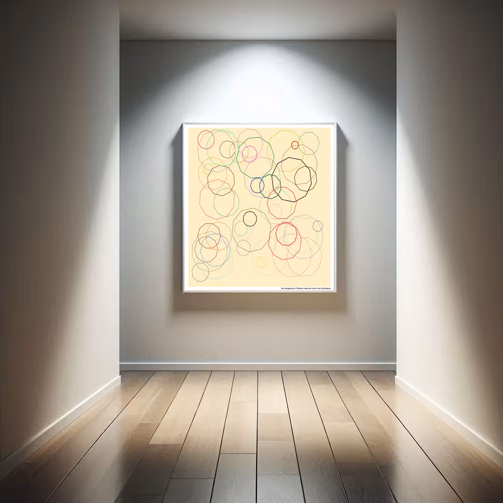 52 decagons on frosted rose and nocturnal bubblegum in room setting