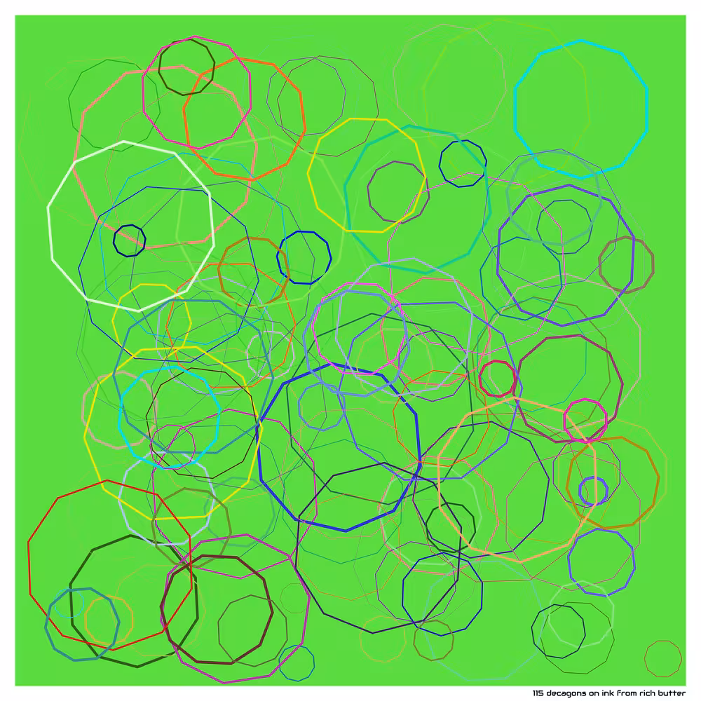 115 decagons on ink from rich butter