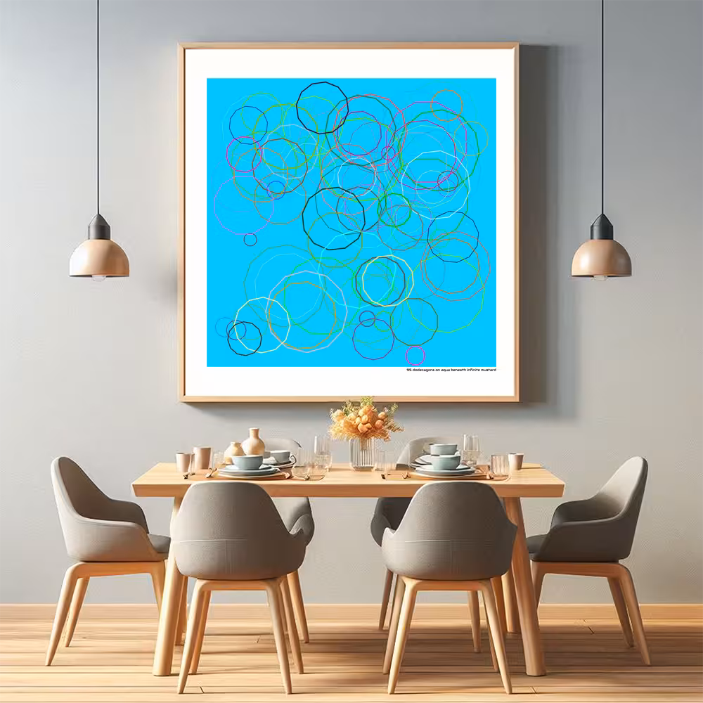 95 dodecagons on aqua beneath infinite mustard in room setting
