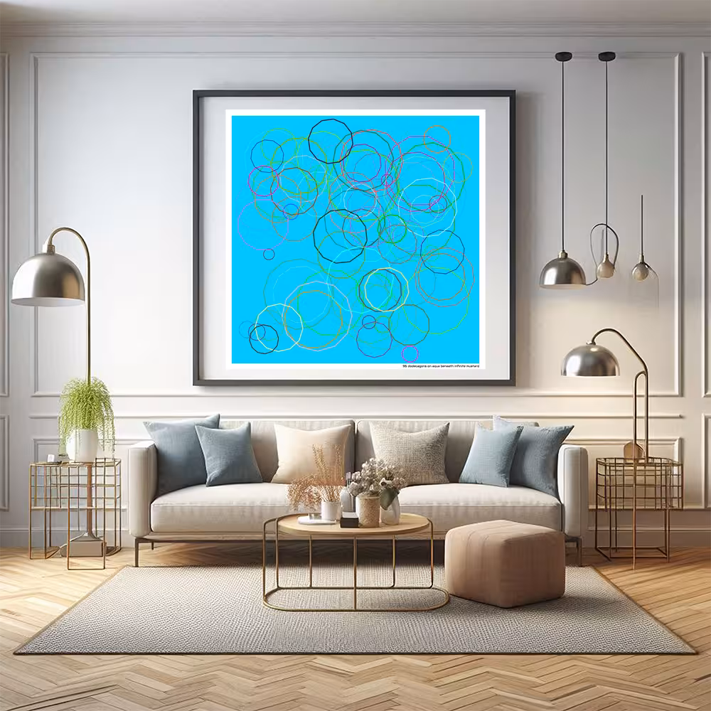 95 dodecagons on aqua beneath infinite mustard in room setting