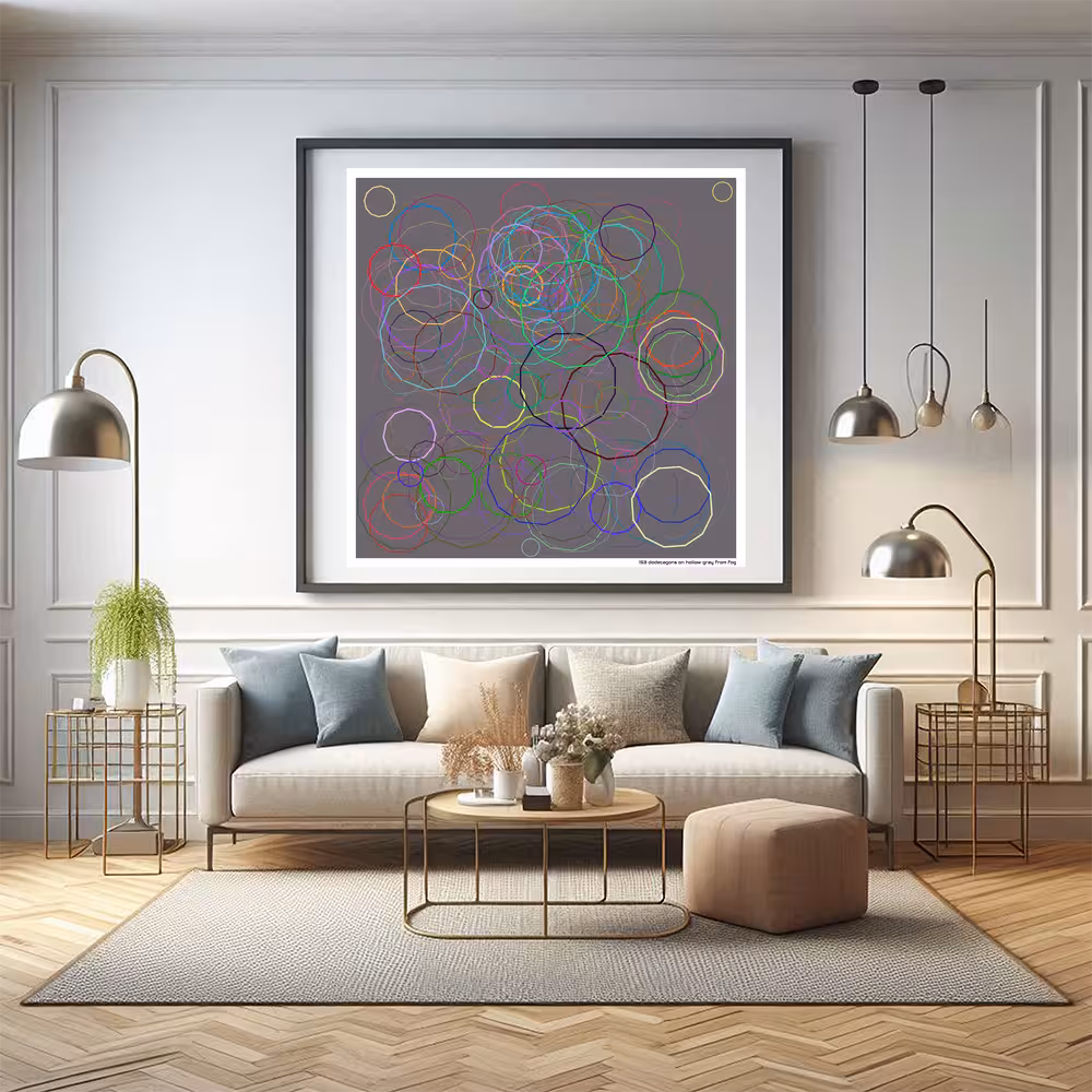 153 dodecagons on hollow gray from fog in room setting