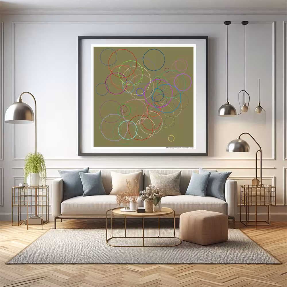 63 dodecagons on khaki beneath the bloom in room setting